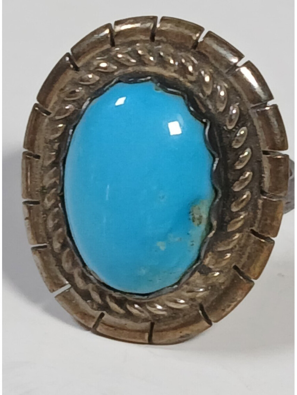 Navajo Native American S. Silver Oval Turquoise Handmade Ring Sz 5.75 Hallmarked
